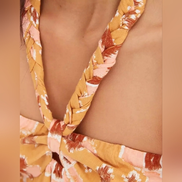 NWOT Aerie Halter Maxi Linen Lyocell Boho High-Low Sundress Smocked Back Size XS - Picture 4 of 7